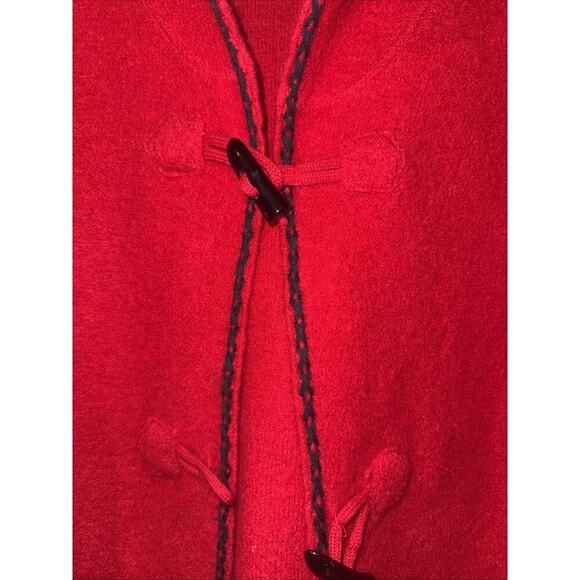 Vintage Pierre Cardin Women’s Wool SweaterJacket W/Hood-Red-Small-Toggle Closure - Picture 2 of 5